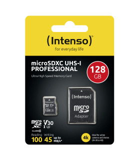 Tarjeta micro sd intenso 128gb profesional uhs - i cl10 + adaptador sd
